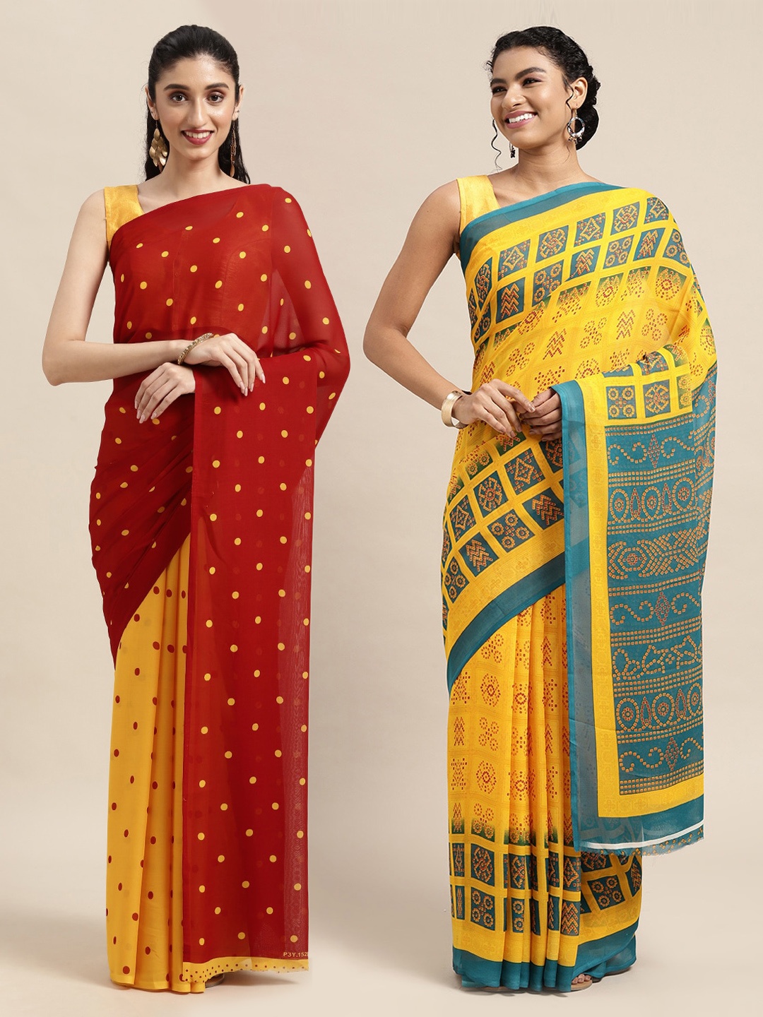 

KALINI Pack of 2 Yellow & Blue Printed Saree