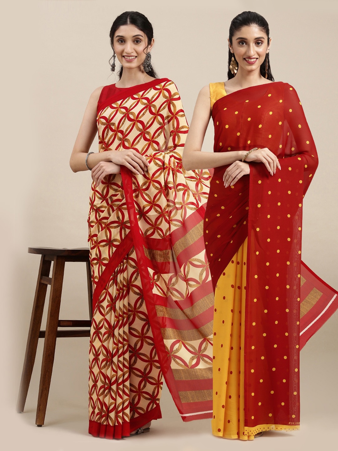 

KALINI Women Pack Of 2 Printed Sarees, Red