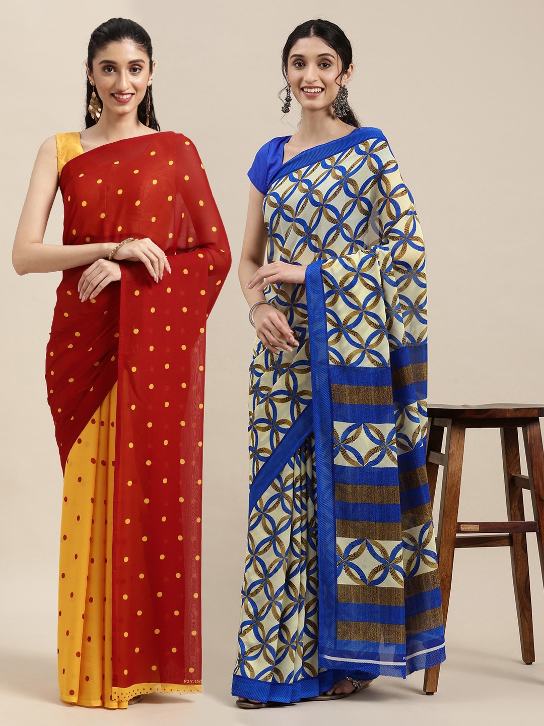 

KALINI Pack of 2 Printed Sarees, Red