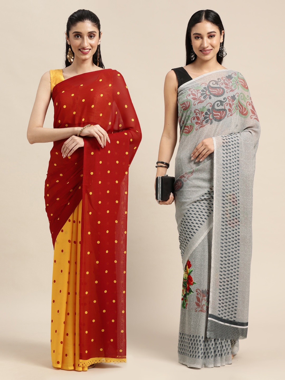 

KALINI Pack of 2 Yellow & Grey Printed Saree