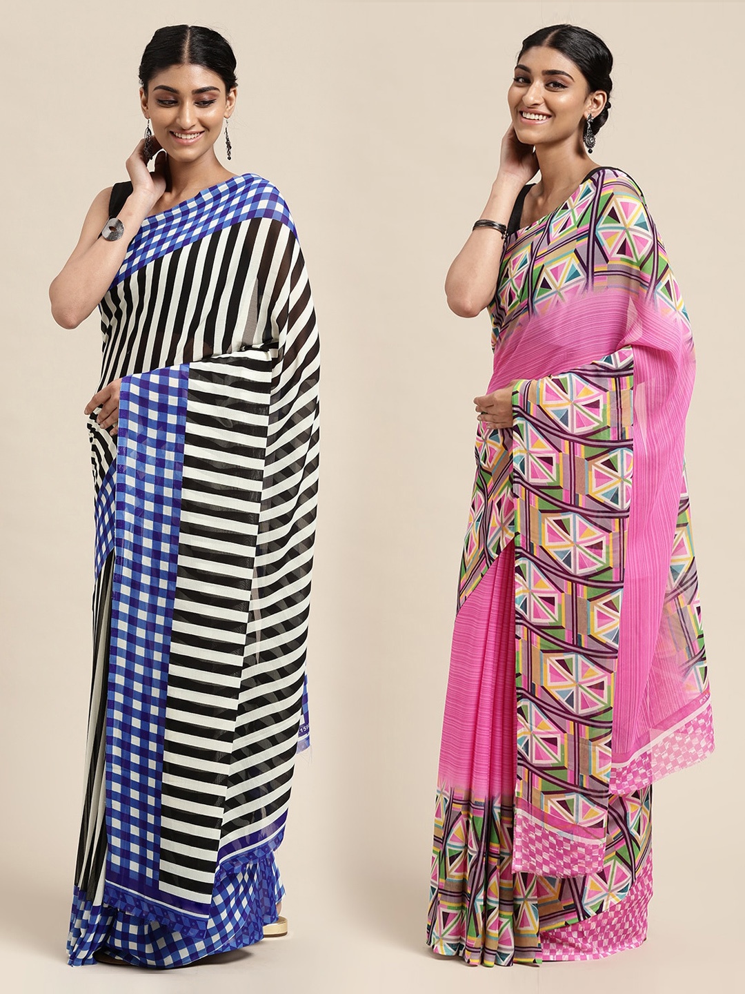 

KALINI Set of 2 Poly Georgette Saree, Black