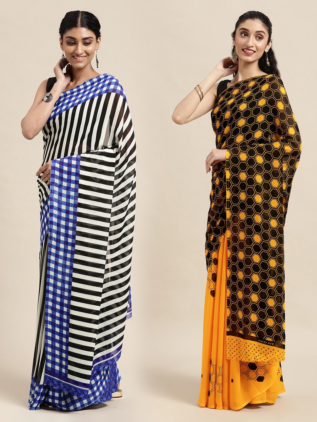 

KALINI Women Pack Of 2 Printed Sarees, Black