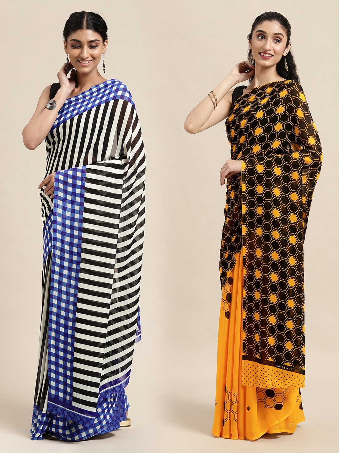 

KALINI Pack of 2 Printed Sarees, Black
