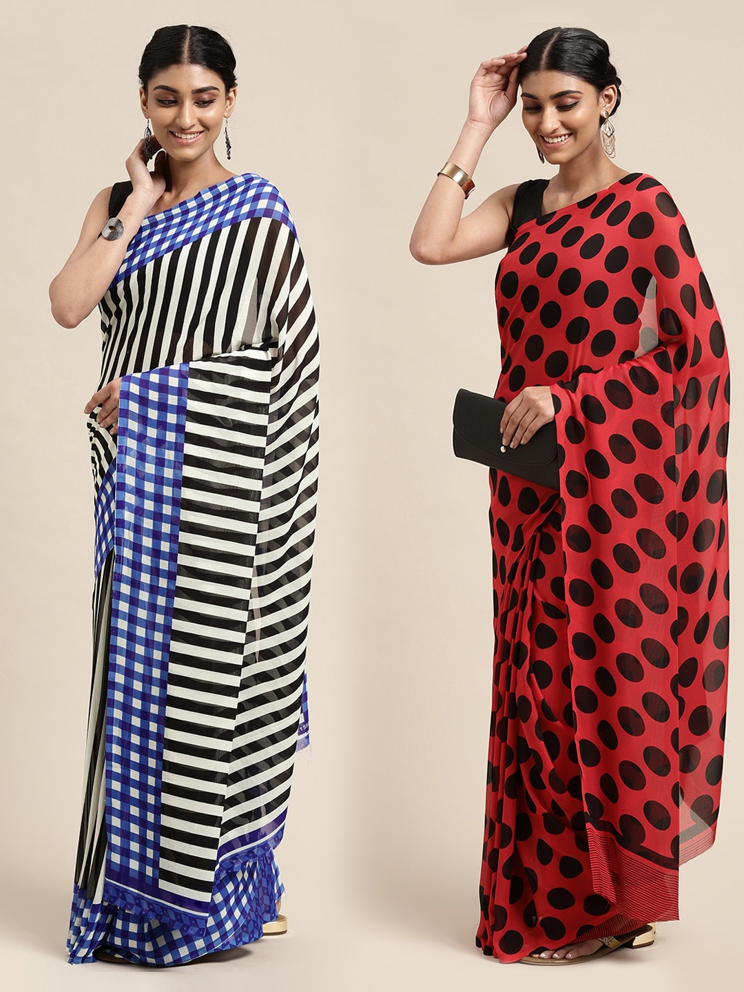 

KALINI Pack Of 2 Printed Poly Georgette Sarees, Red