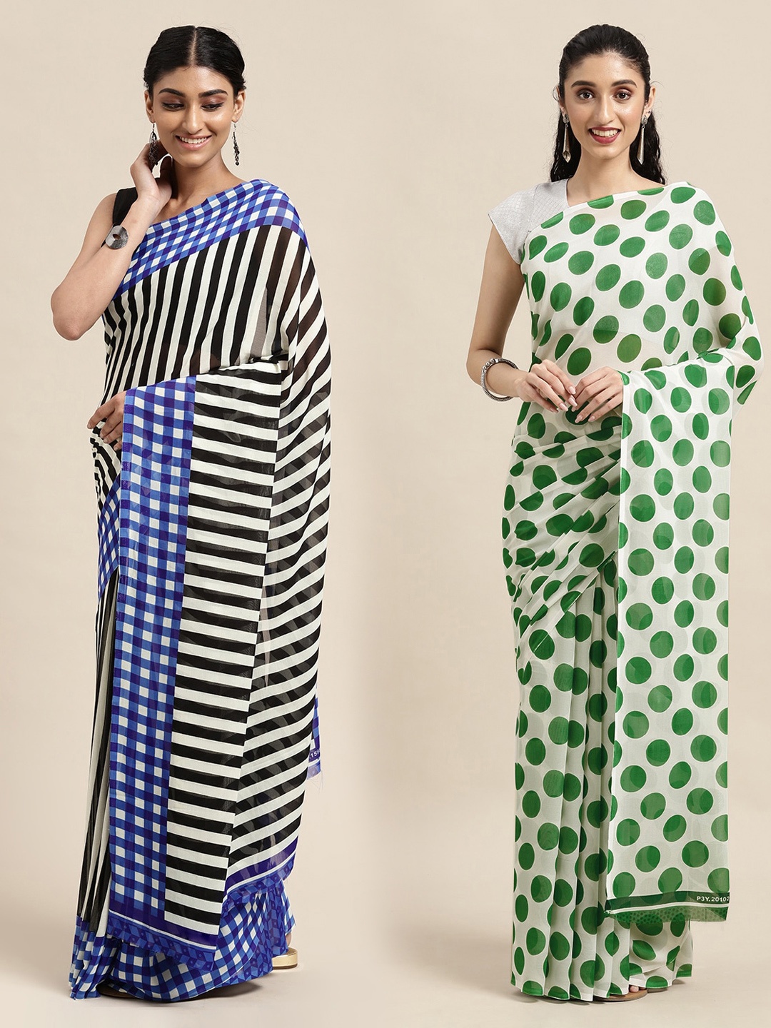 

KALINI Pack of 2 Blue & White Saree