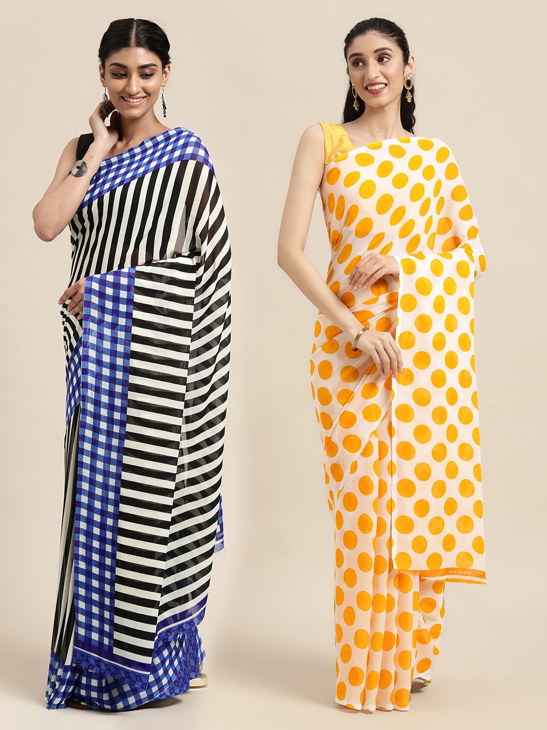 

KALINI Set of 2 Poly Georgette Saree, White