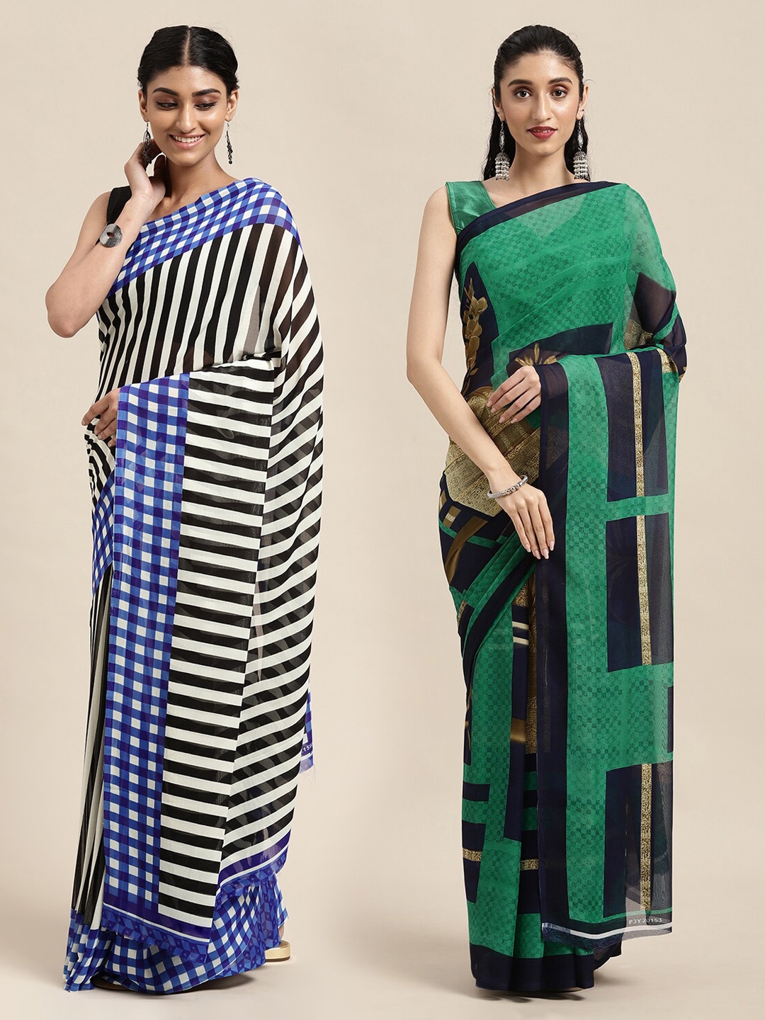 

KALINI Women Pack Of 2 Printed Sarees, Green