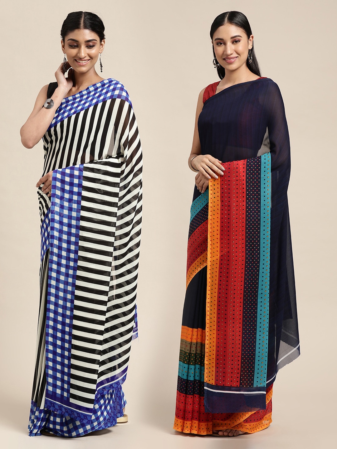 

KALINI Set of 2 Poly Georgette Saree, White