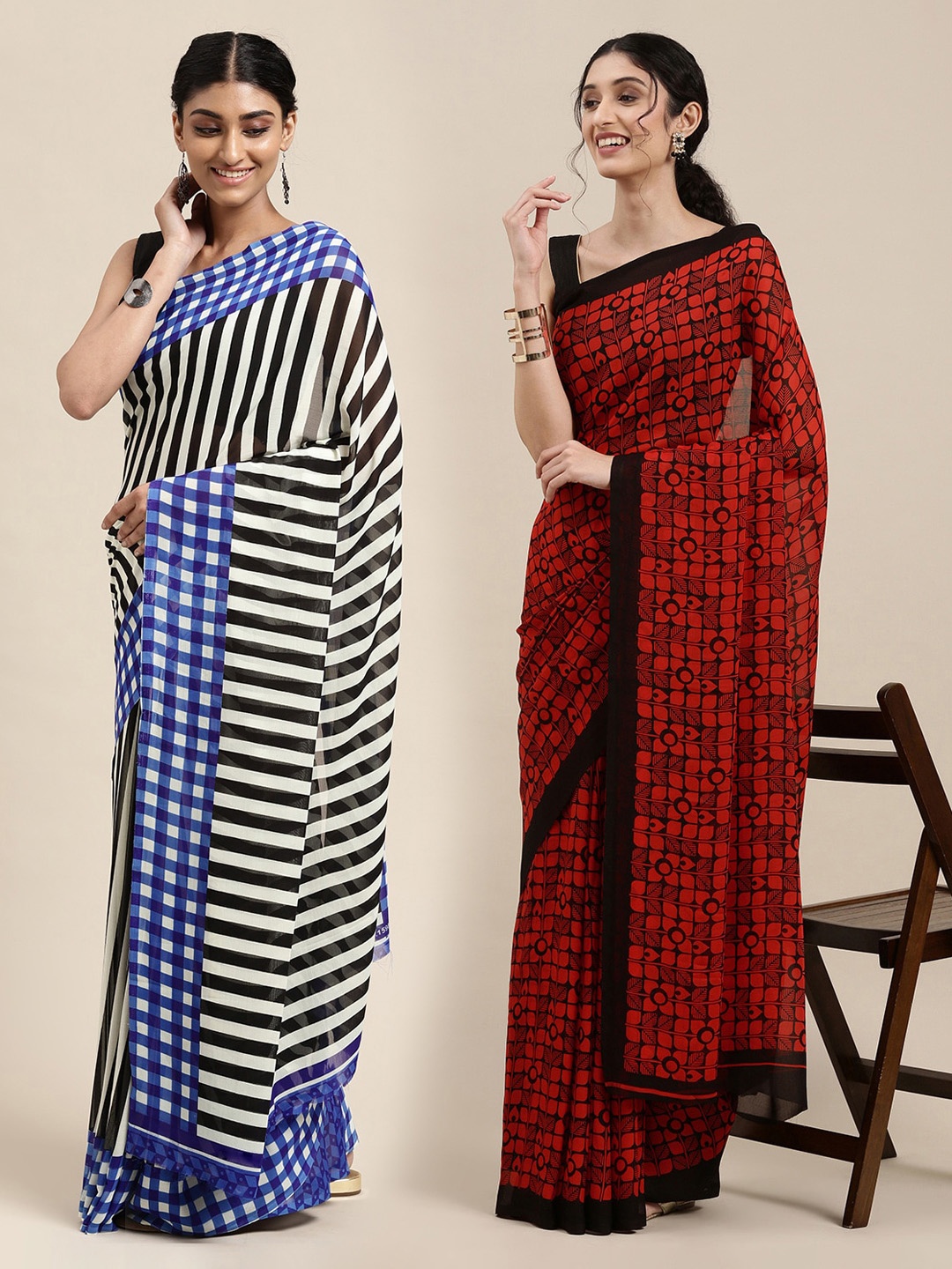 

KALINI Women Pack Of 2 Printed Sarees, Black
