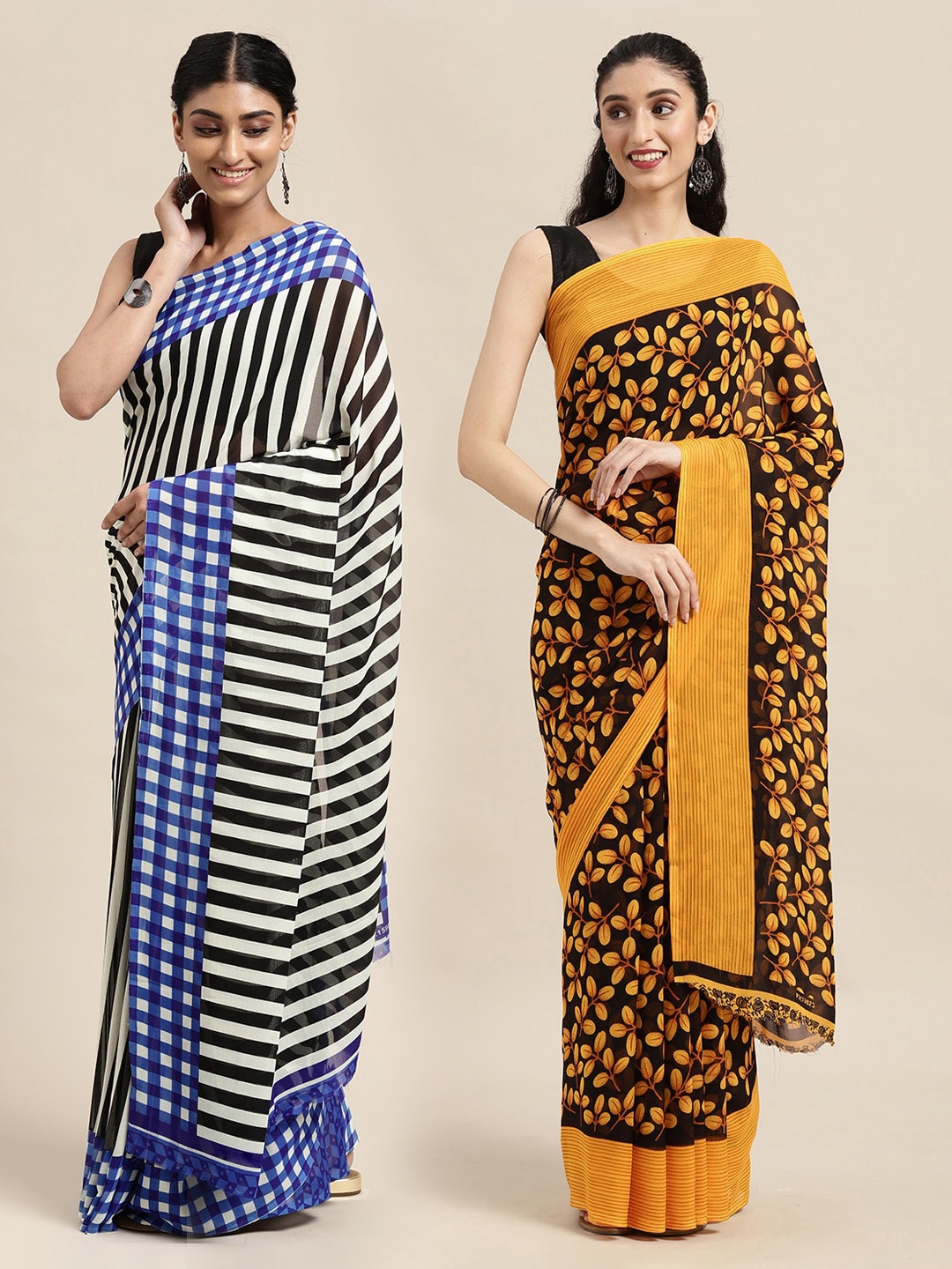 

KALINI Set of 2 Poly Georgette Saree, Black