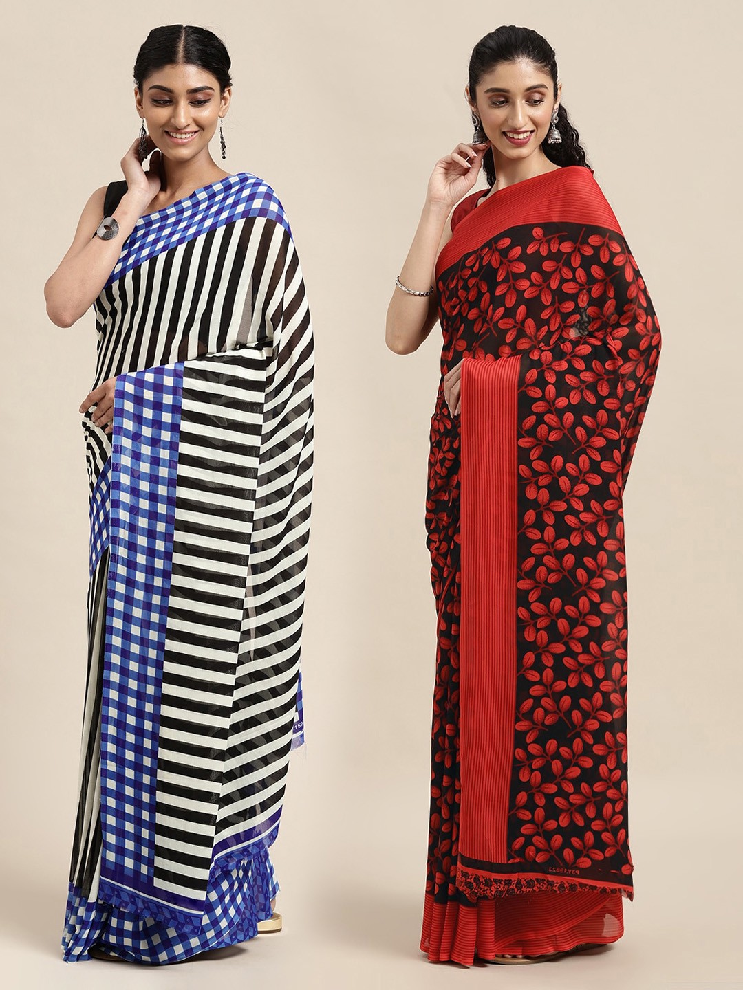 

KALINI Pack of 2 Printed Sarees, Black