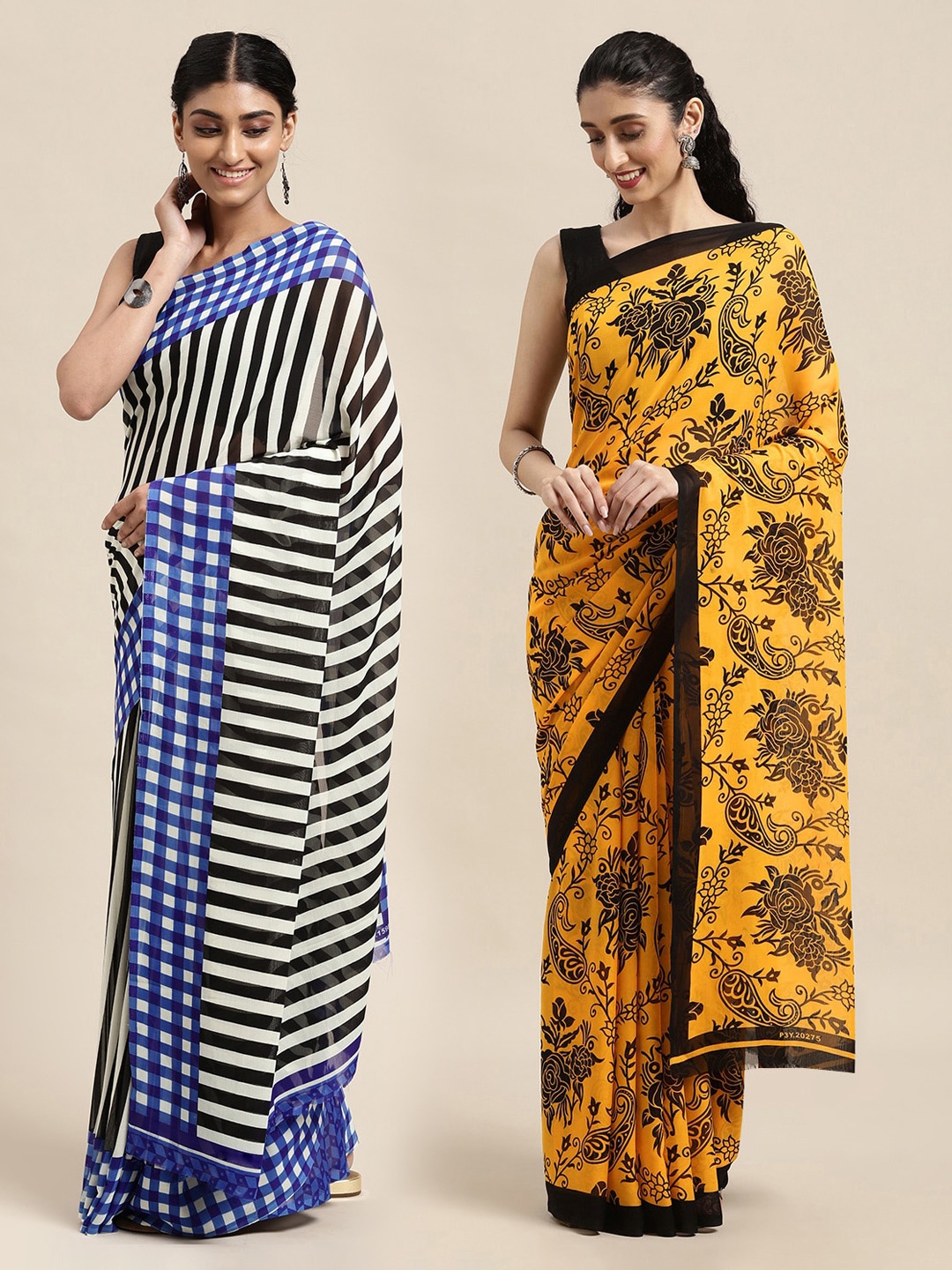 

KALINI Women Pack Of 2 Printed Sarees, Yellow