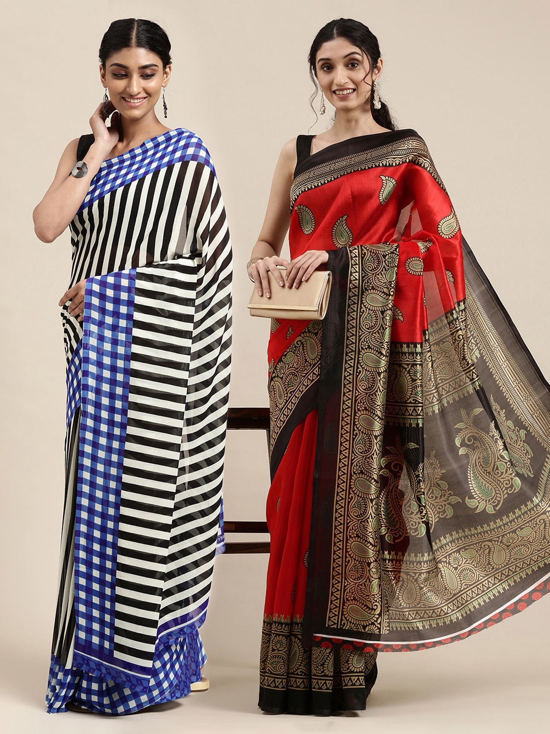 

KALINI Pack of 2 Paisley Printed Saree, Red