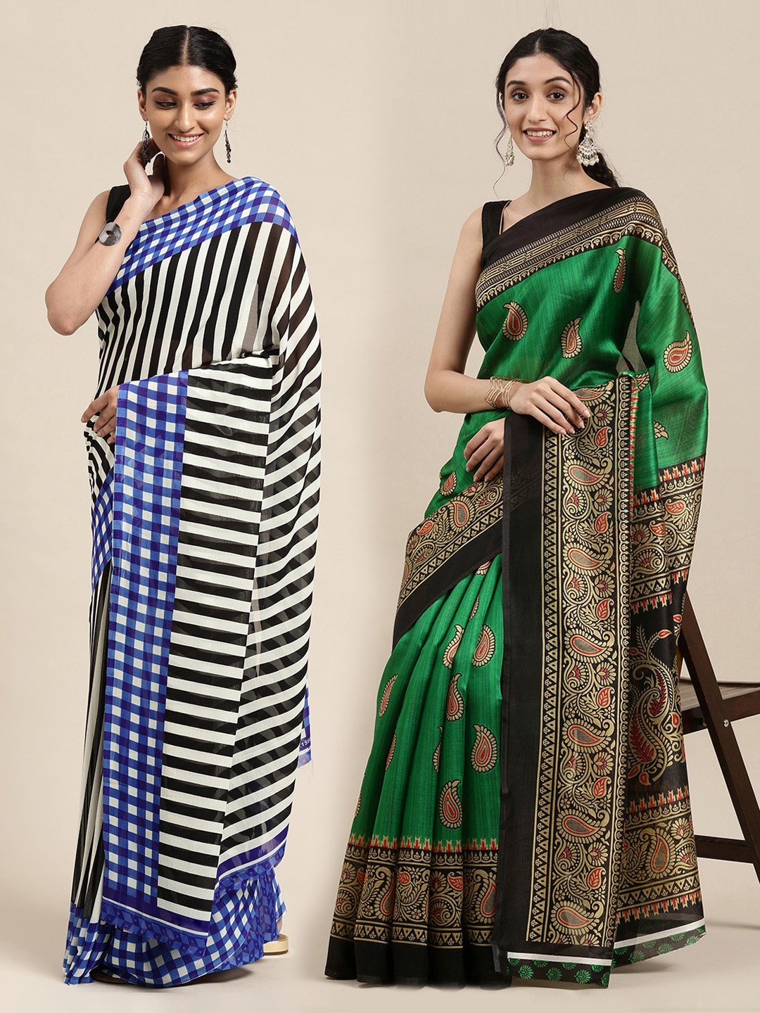 

KALINI Set of 2 Poly Georgette Saree, Black