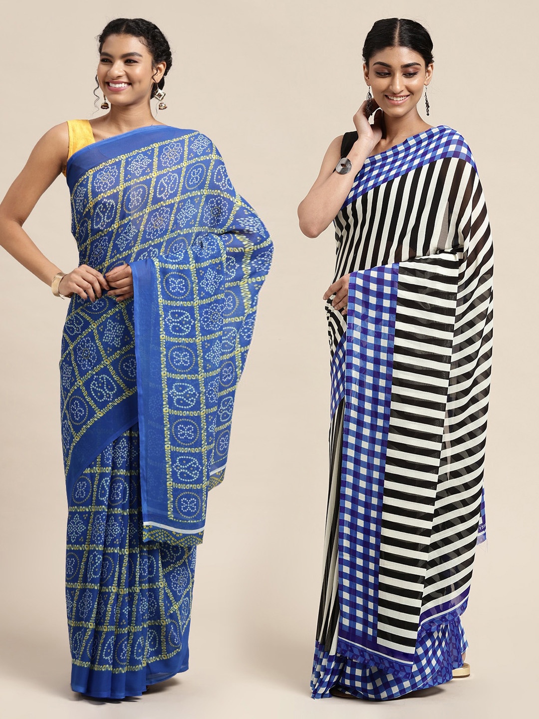 

KALINI Pack of 2 Printed Sarees, Blue