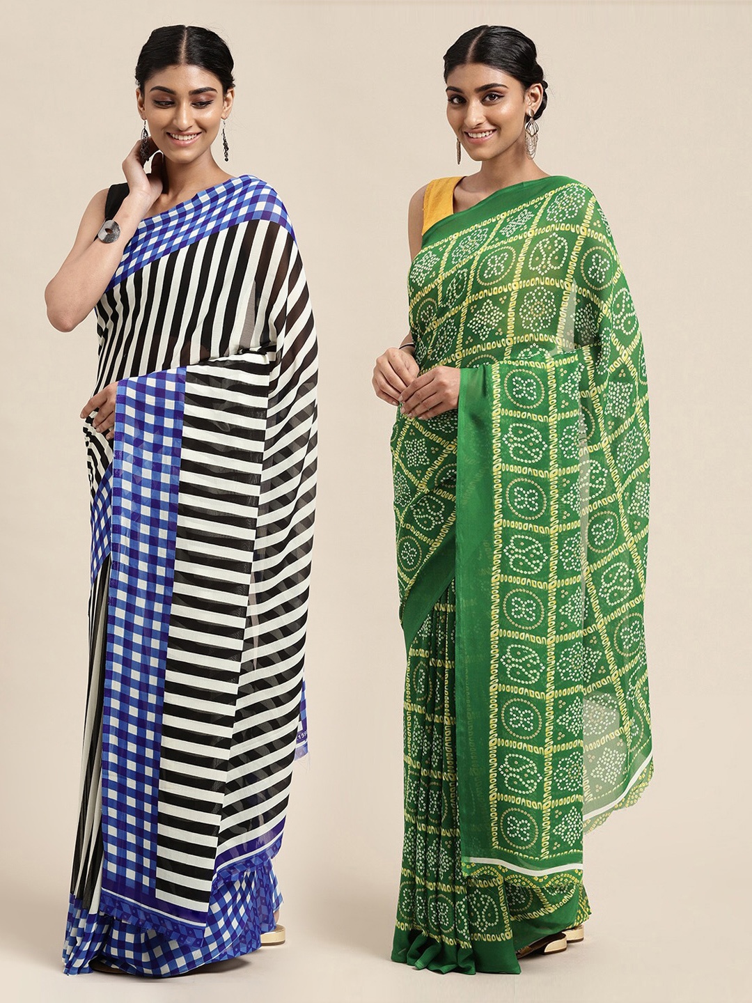 

KALINI Pack of 2 Blue & Green Saree