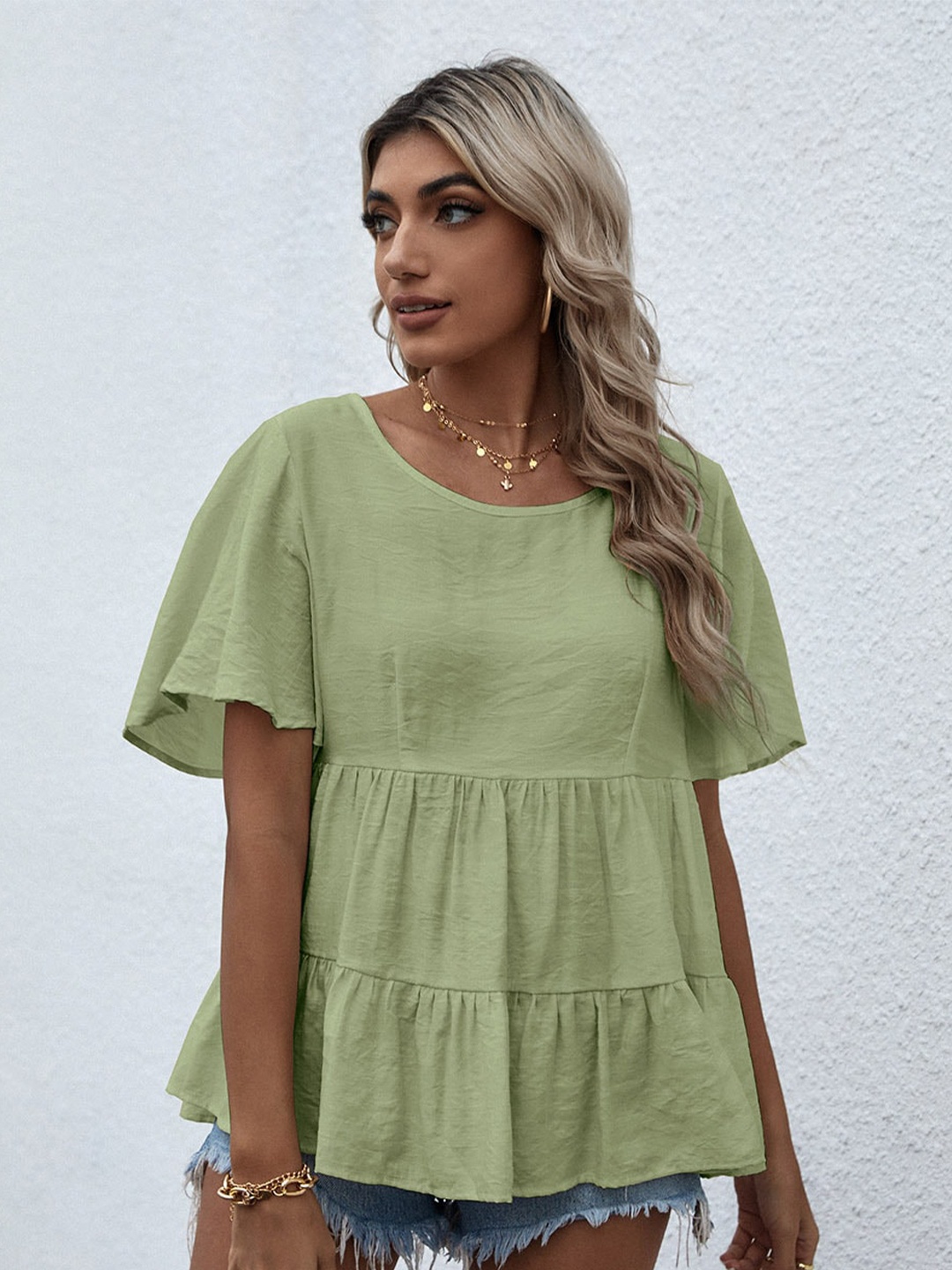 

BoStreet Women Green Tiered Top