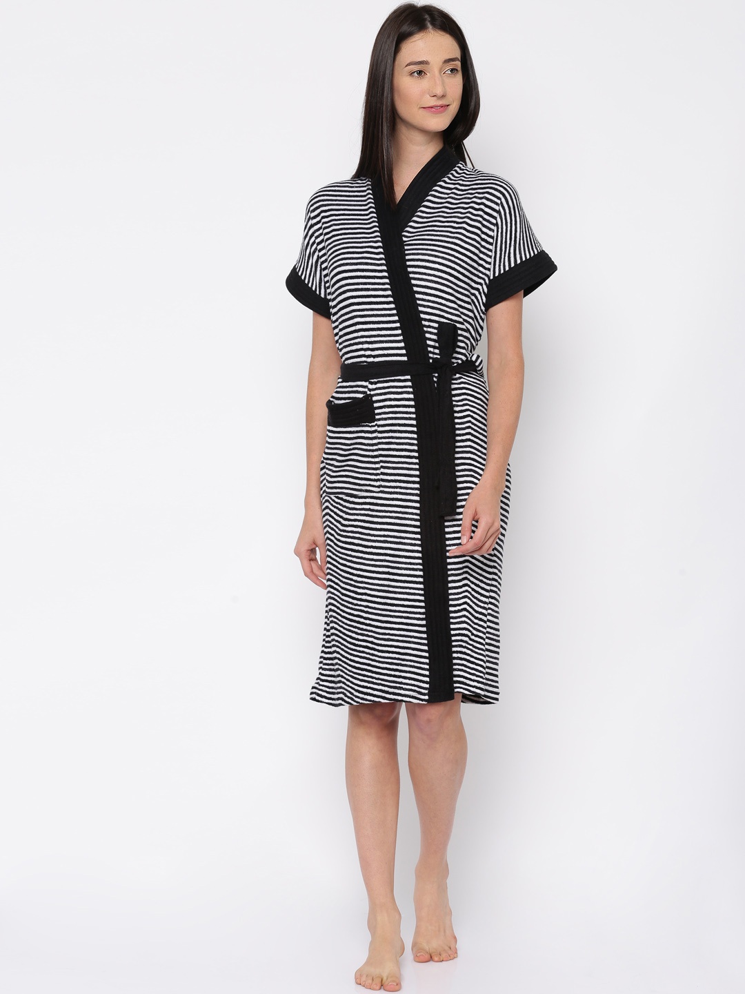 Sand Dune Black & White Striped Bathrobe