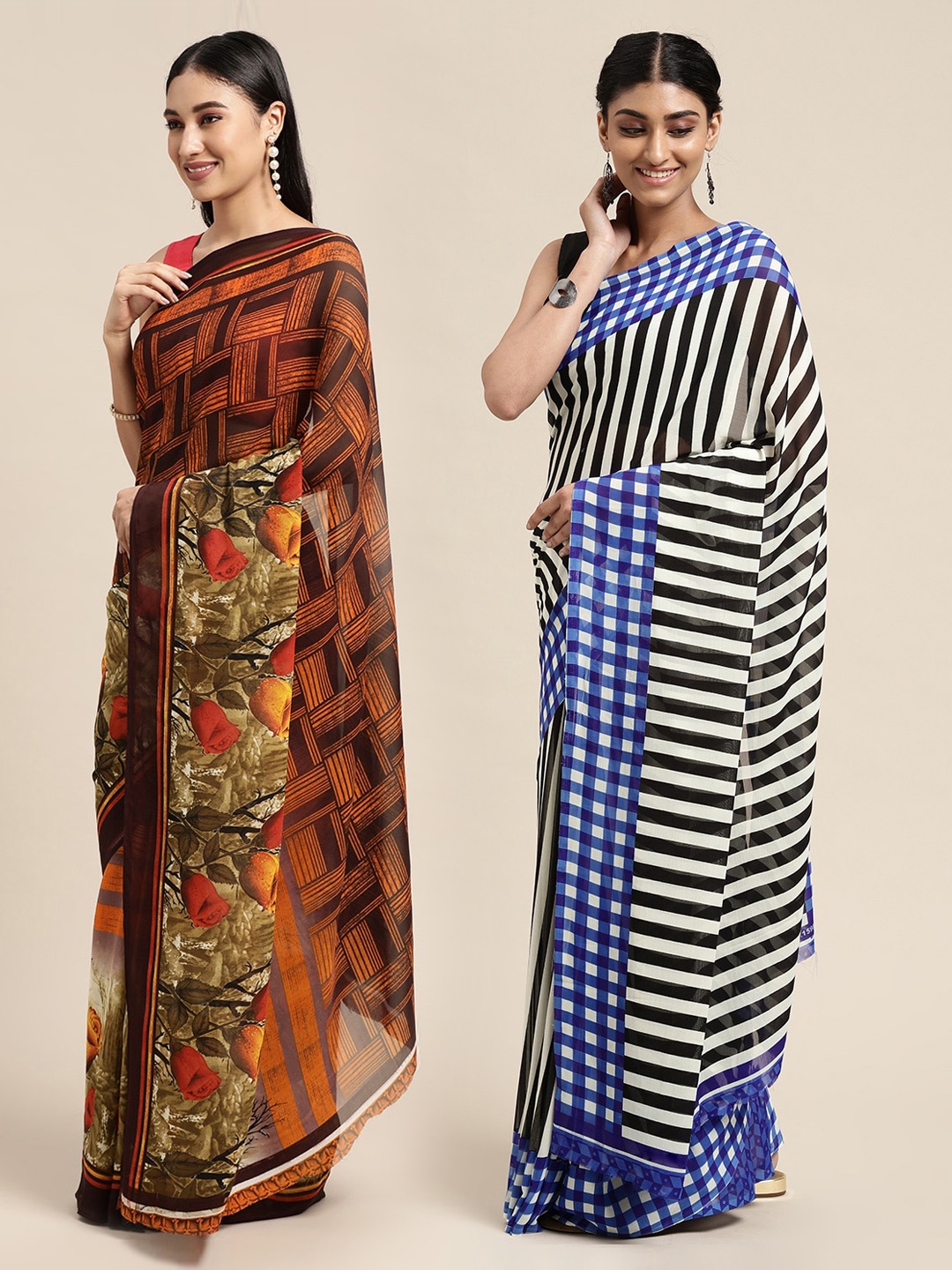 

KALINI Pack of 2 Printed Sarees, Blue