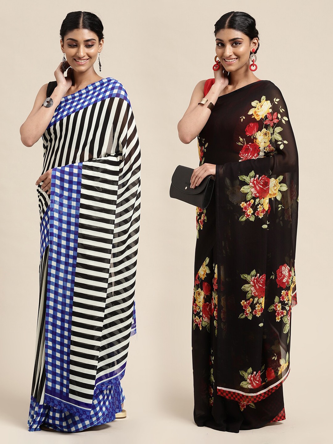 

KALINI Women Pack Of 2 Printed Sarees, Black