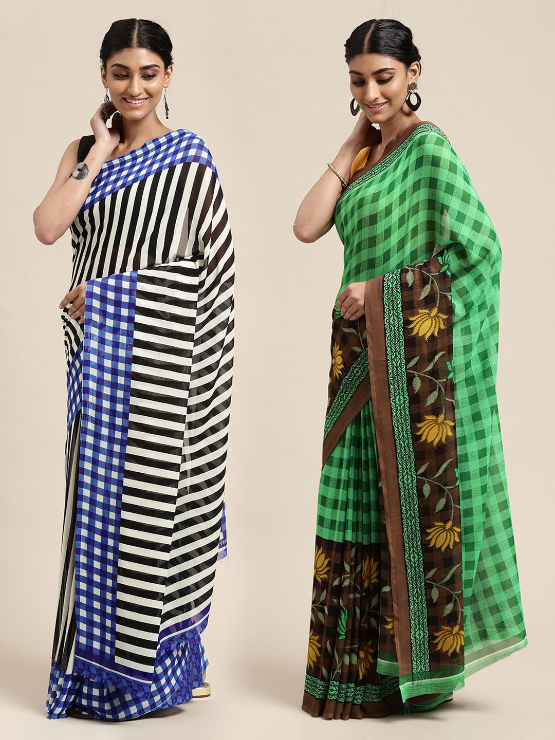 

KALINI Set of 2 Poly Georgette Saree, Black