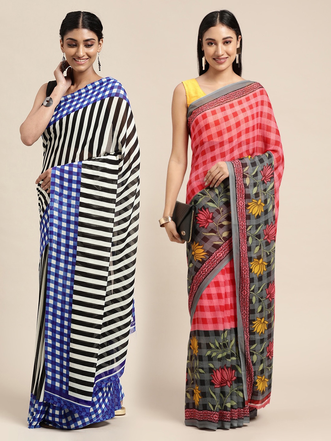 

KALINI Pack of 2 Printed Sarees, Blue