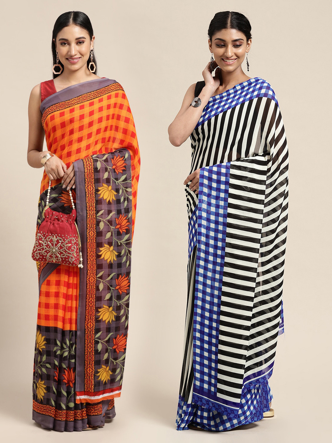 

KALINI Women Pack Of 2 Printed Sarees, Orange
