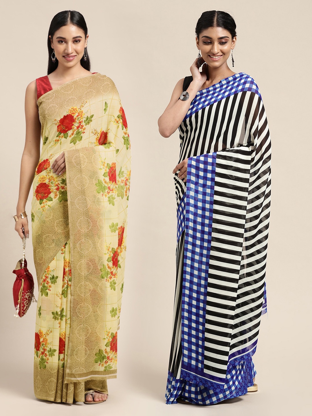 

KALINI Pack of 2 Floral Printed Sarees, Yellow