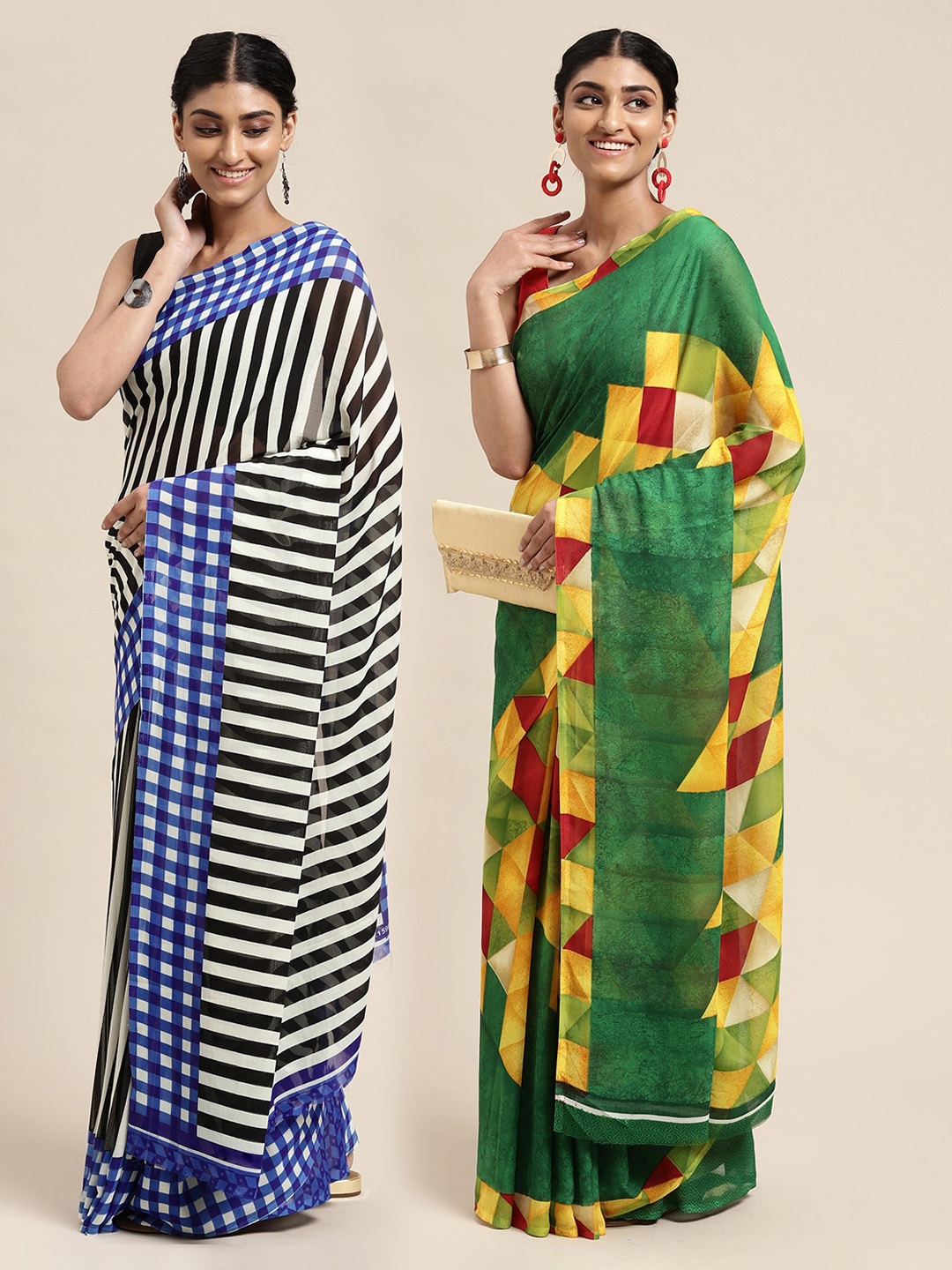 

KALINI Set of 2 Poly Georgette Saree, Green