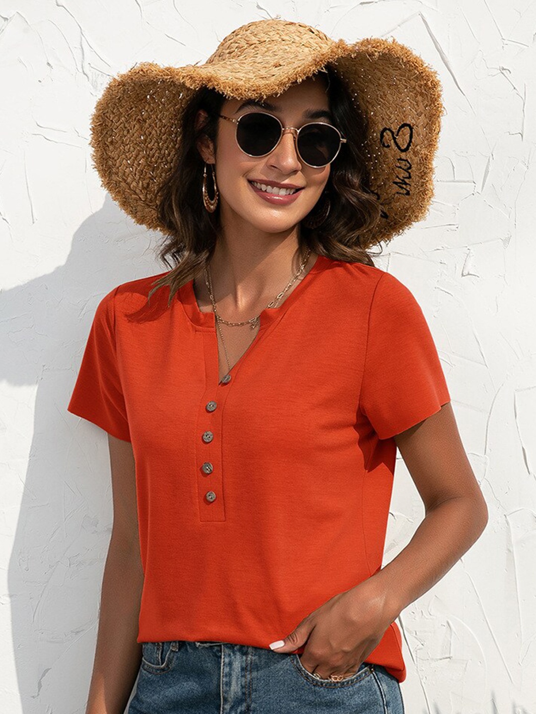 

StyleCast Women Orange Solid Top