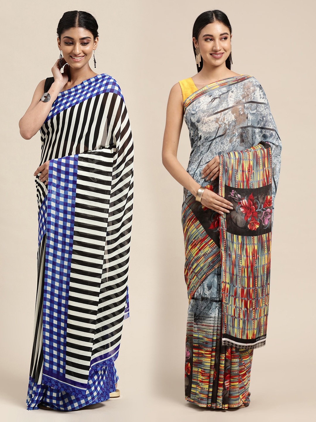 

KALINI Set of 2 Poly Georgette Saree, Grey