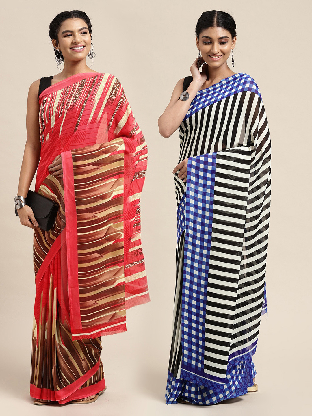 

KALINI Pack of 2 Printed Sarees, Blue
