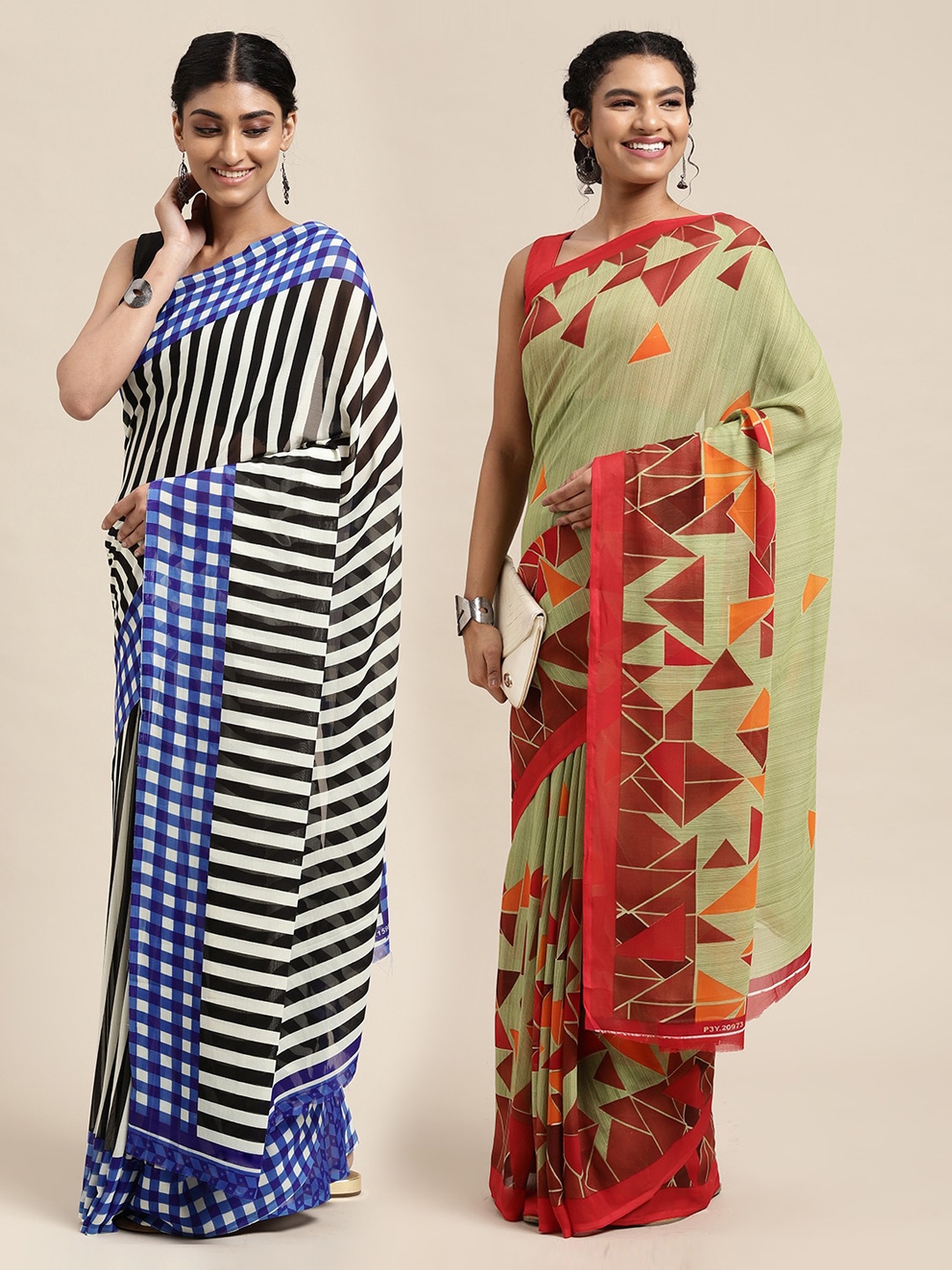 

KALINI Women Pack Of 2 Printed Sarees, Green