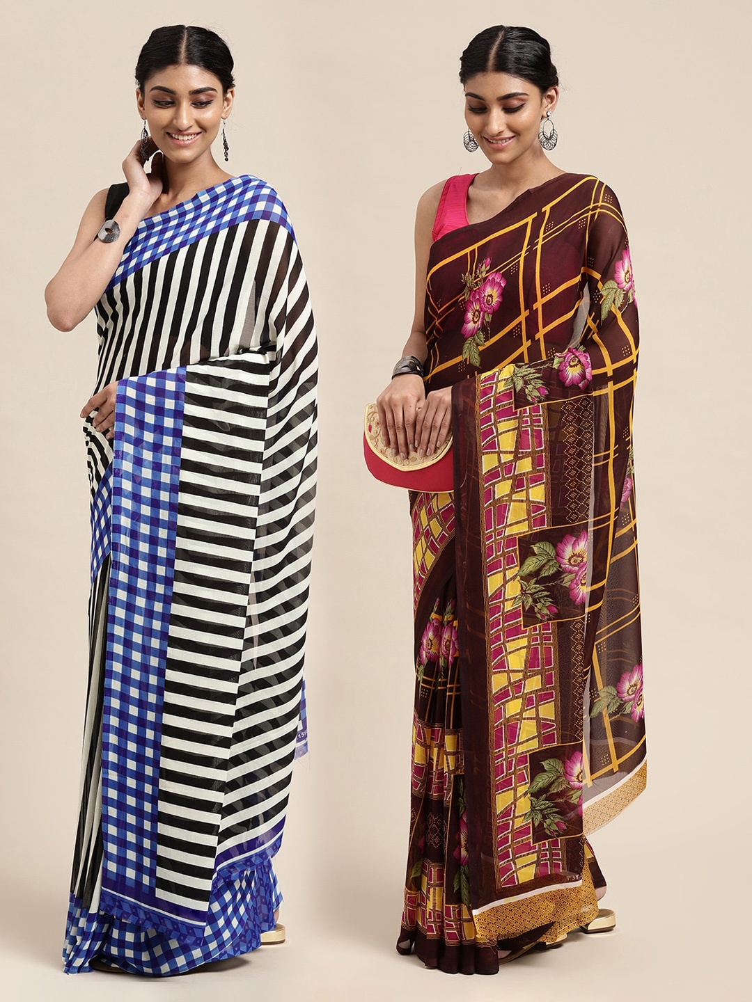 

KALINI Women Pack Of 2 Printed Sarees, Brown