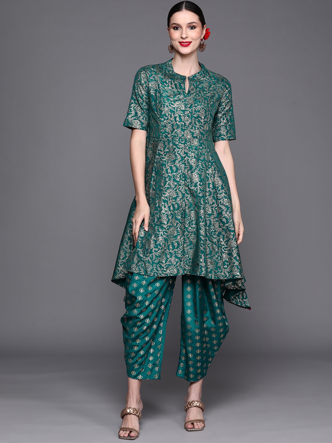 

Biba Women Teal Green Floral Printed Kurta with Salwar