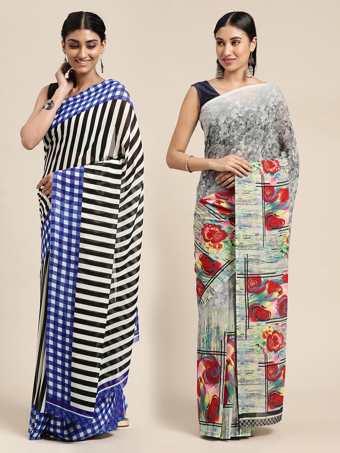 

KALINI Women Pack Of 2 Printed Sarees, Grey
