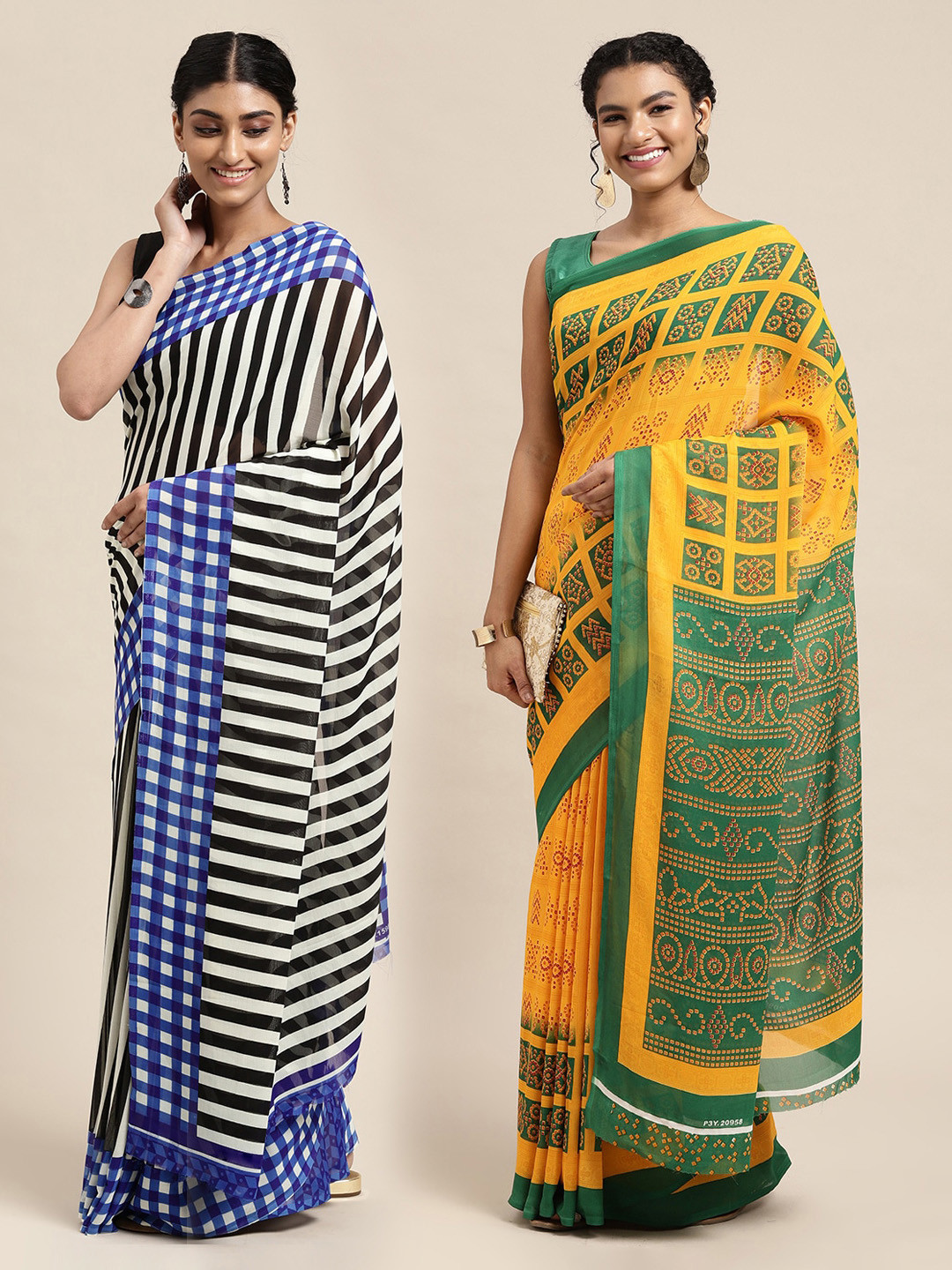 

KALINI Pack of 2 Blue & Black Saree