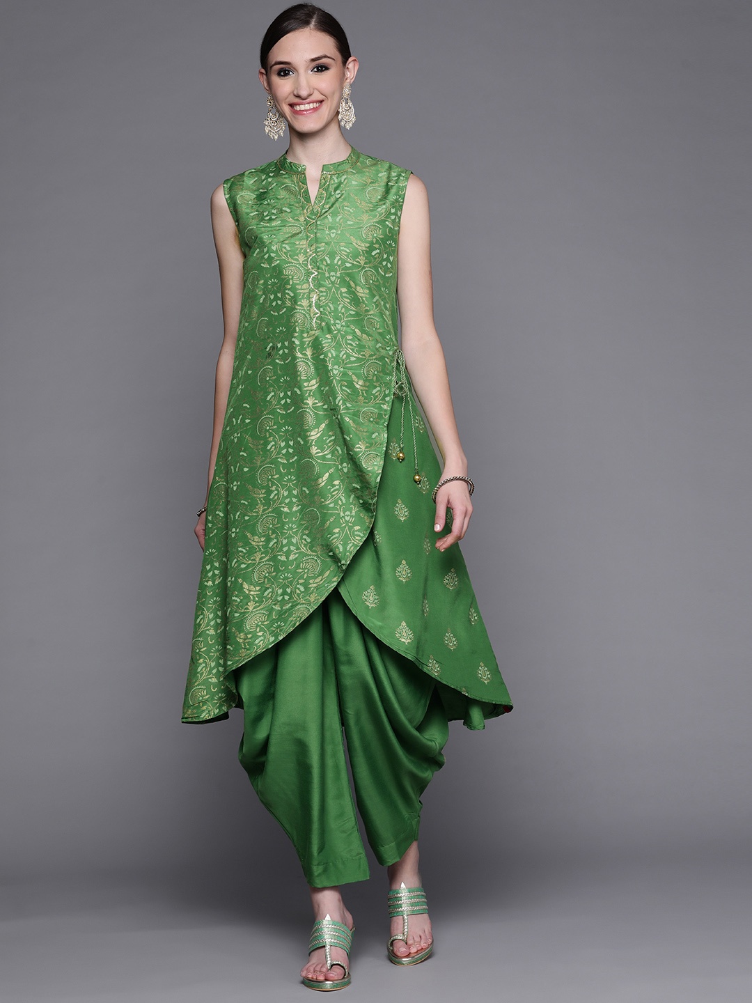 

Biba Women Green Ethnic Motifs Printed Sequinned Kurta with Patiala