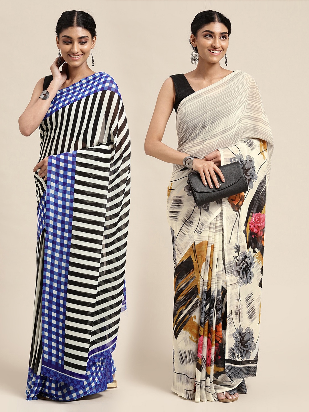 

KALINI Women Pack Of 2 Printed Sarees, Grey