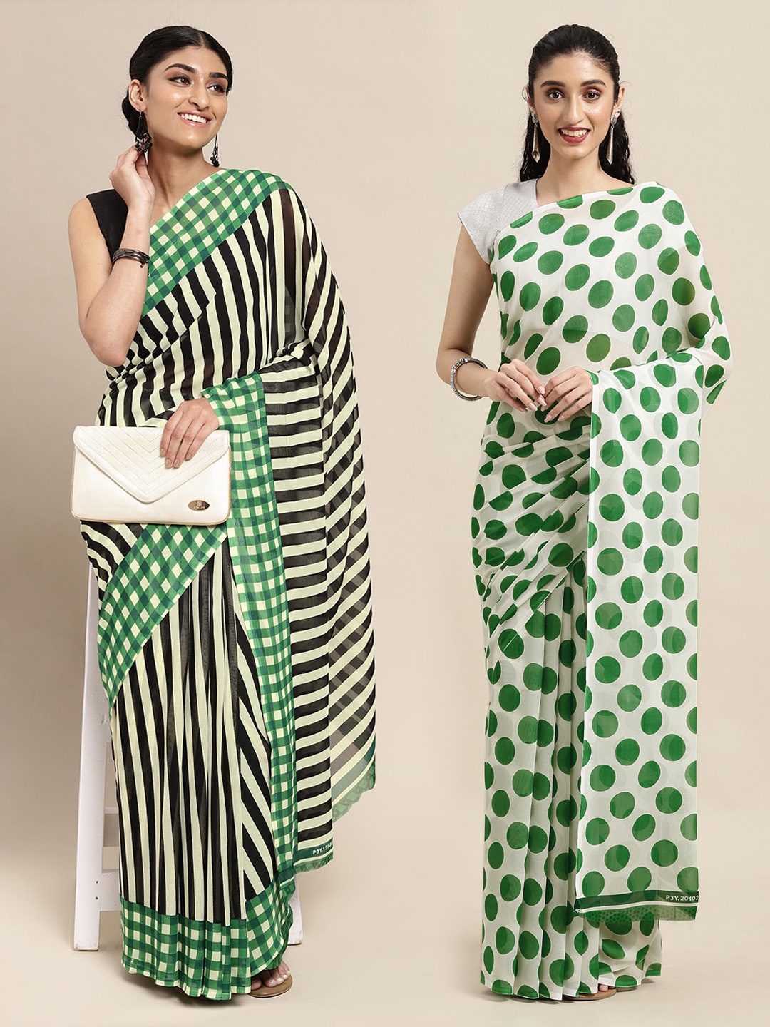

KALINI Women Pack Of 2 Printed Sarees, Green