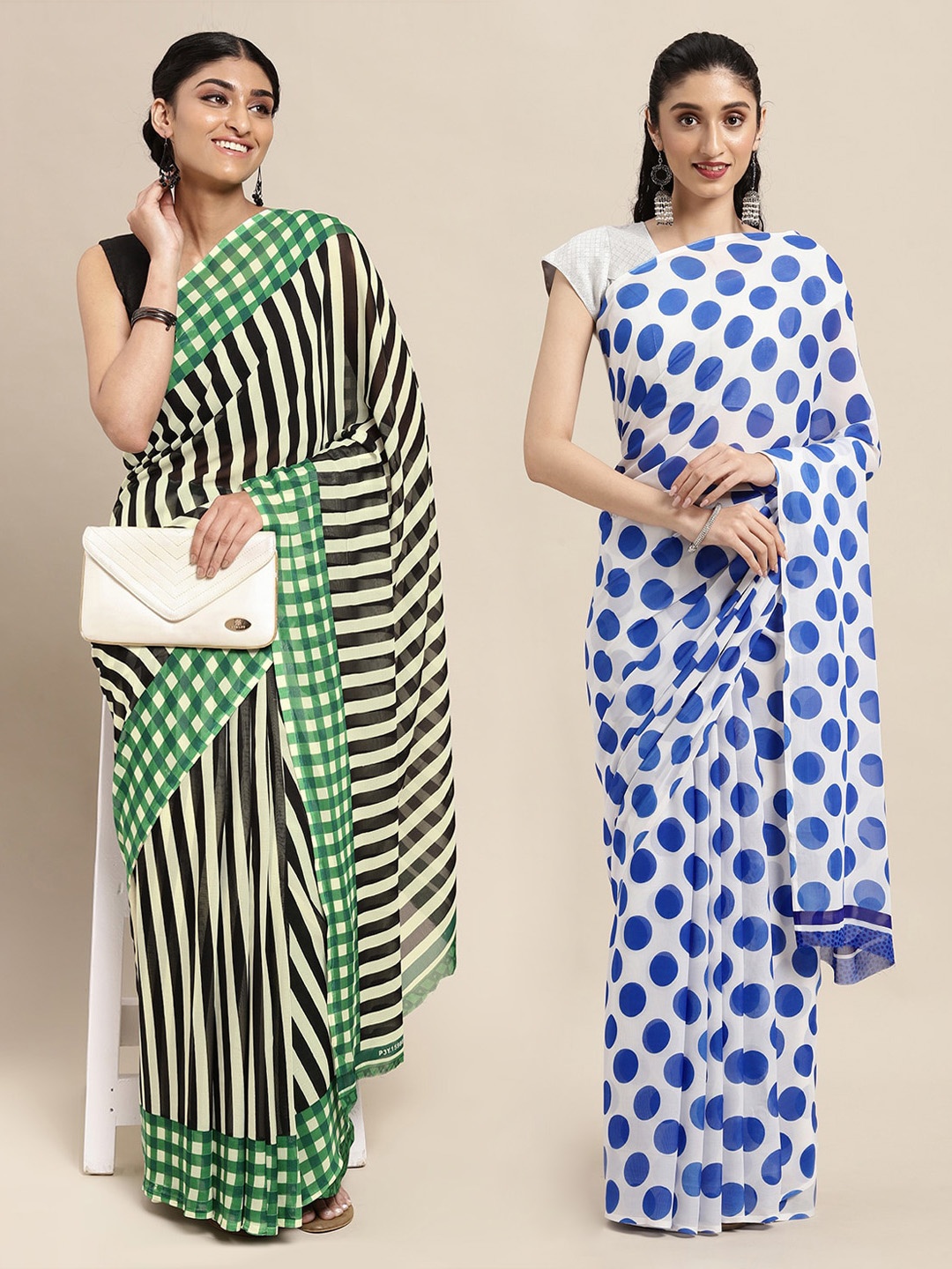 

KALINI Green & Black Striped Saree