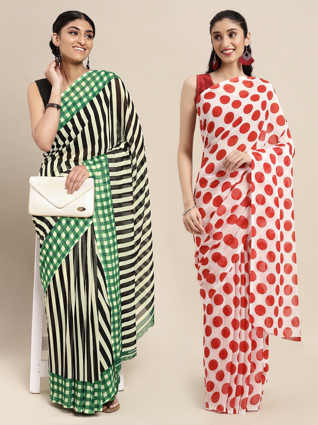 

KALINI White & Red Set Of 2 Printed Saree