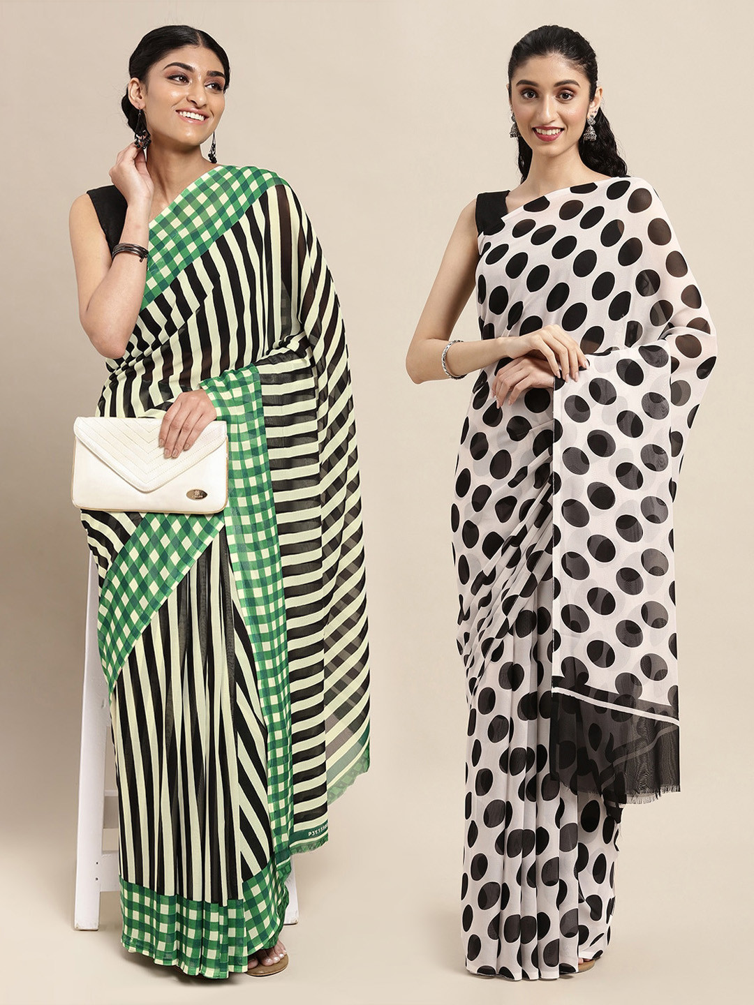 

ANAND SAREES Green & Black Striped Saree