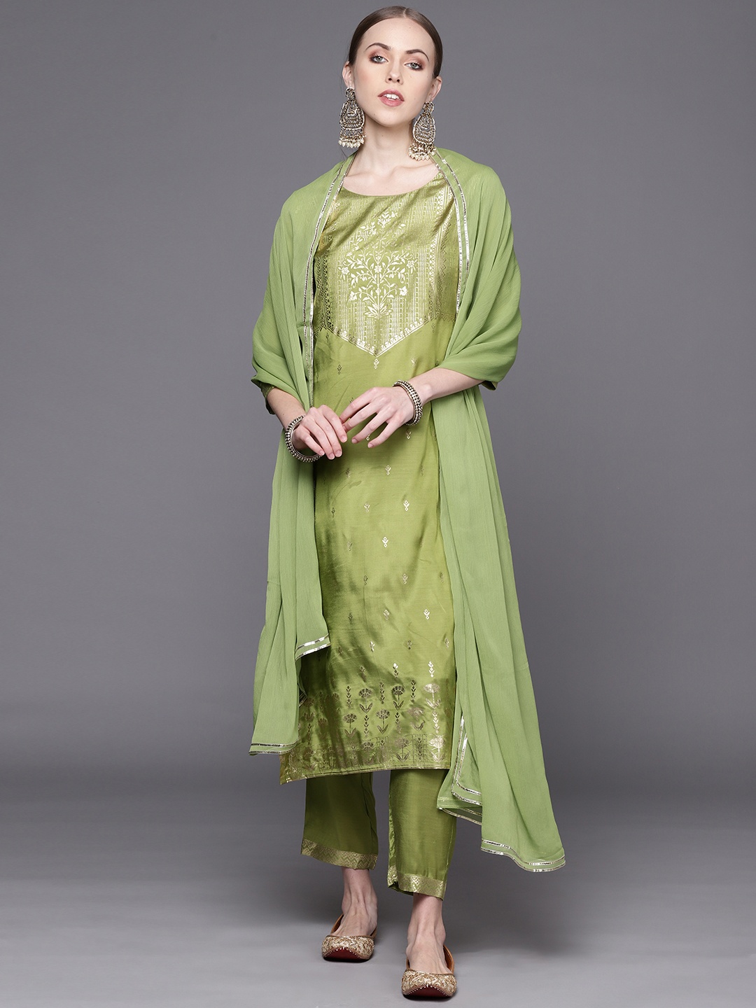 

Biba Women Green Ethnic Motifs Printed Kurta with Trousers & Dupatta