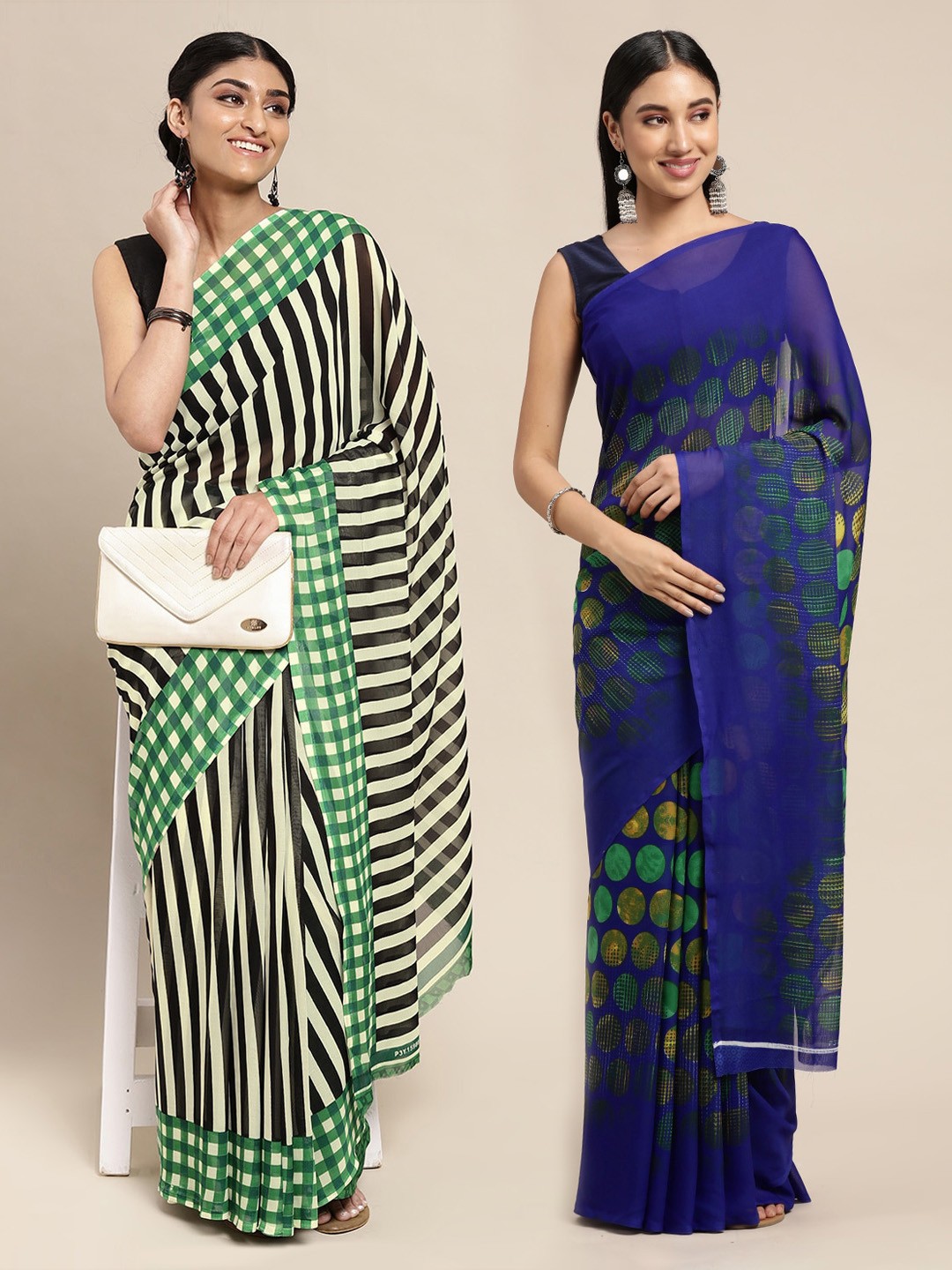 

ANAND SAREES Green & Black Striped Saree