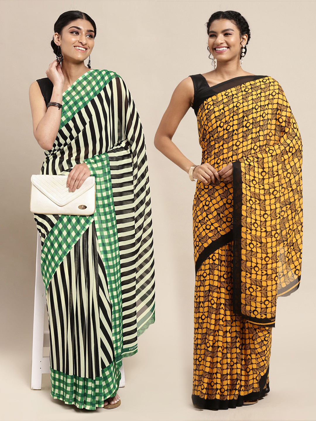 

KALINI Mustard & Black Ethnic Motifs Saree