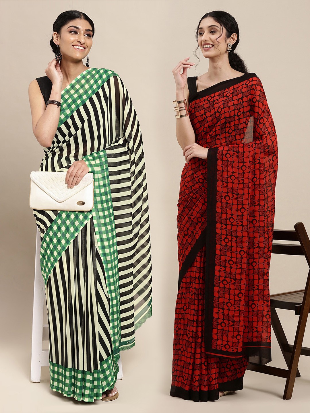 

KALINI Pack of 2 Black & Red Ethnic Motifs Sarees
