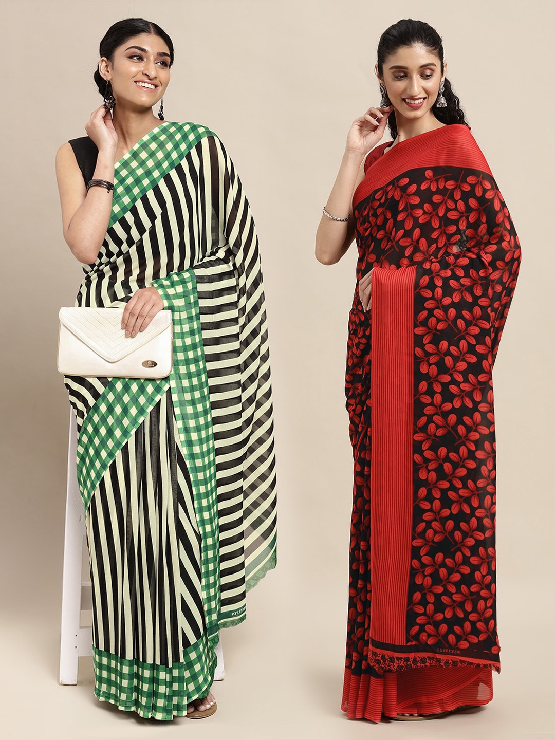 

KALINI Red & Black Pack of 2 Printed Sarees