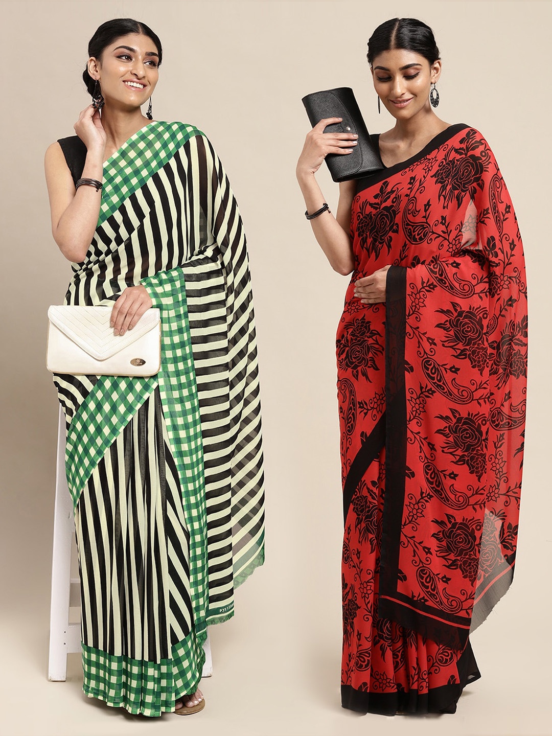 

KALINI Pack of 2 Red & Black Printed Saree