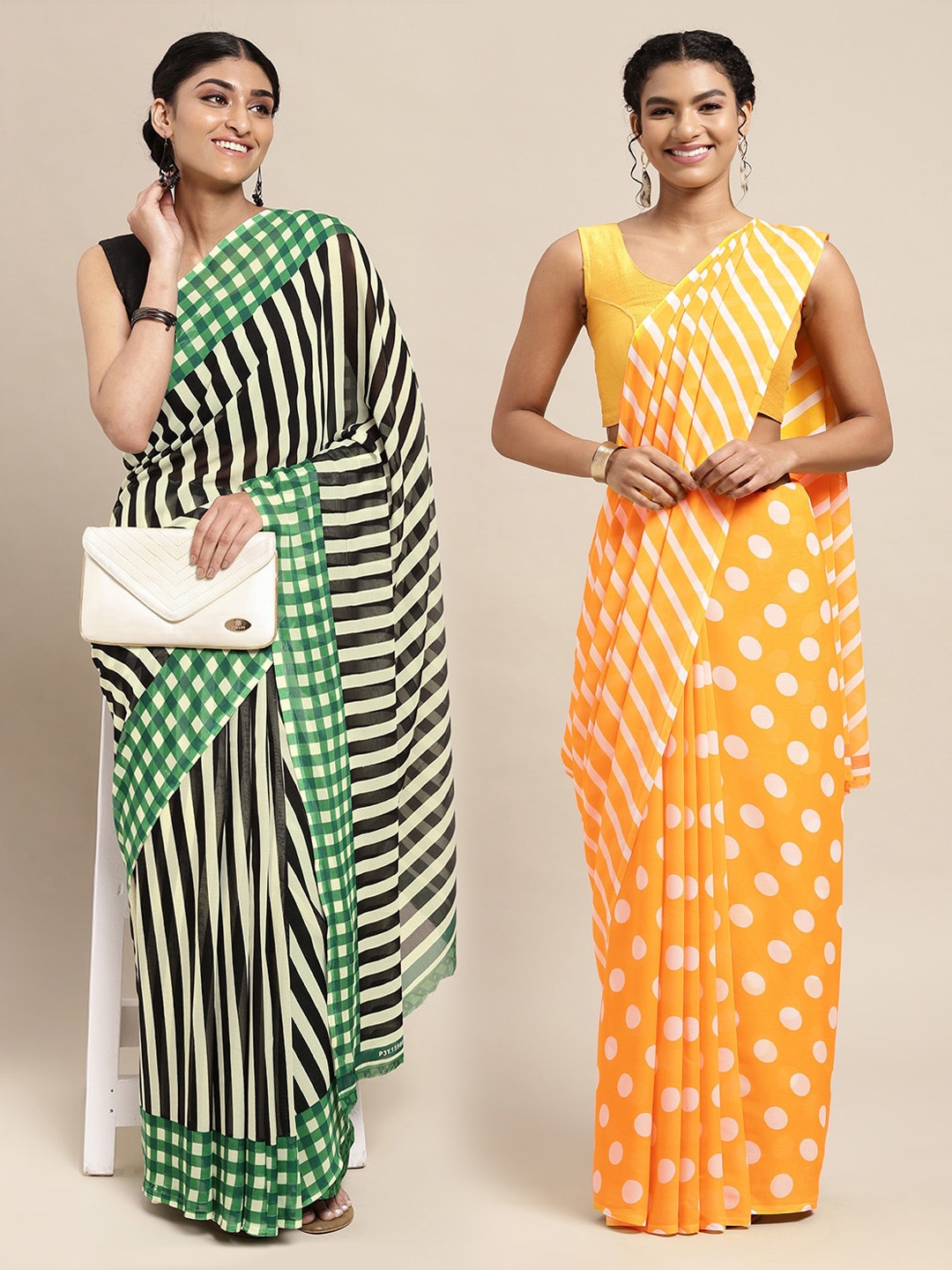 

KALINI Yellow & White Printed Poly Georgette Saree Pack Of 2